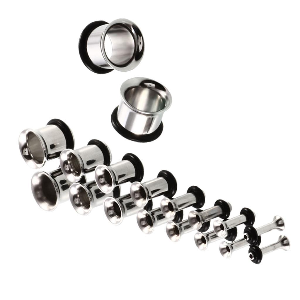 2x9 Pair Stainless Steel Ear Gauges Stretching Tunnel Plugs 14g-00g Silver