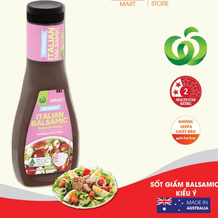 Sốt Giấm Balsamic Kiểu Ý - Woolworths Italian Balsamic Salad Dressing 99% Fat Free 300ml