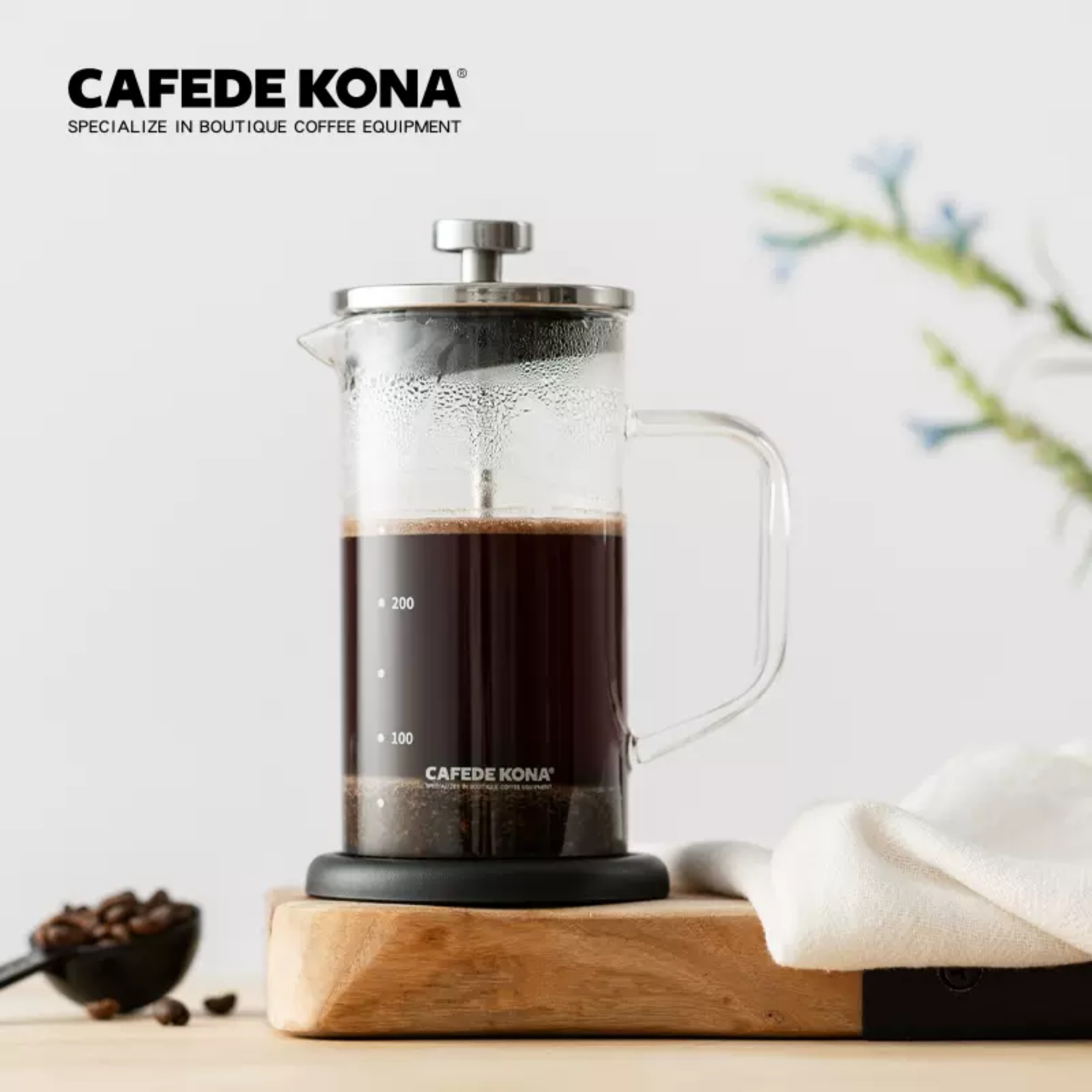 Bình pha French Press thuỷ tinh CAFE DE KONA