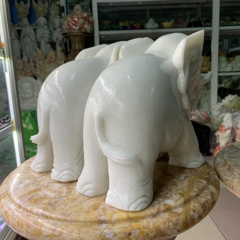 Cặp Voi Đá Cẩm Thạch Trắng - ngang 30cm