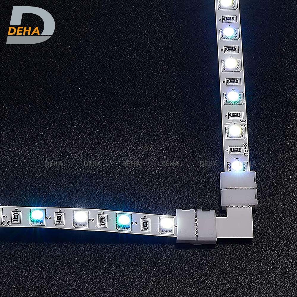 Đầu nối góc chữ L vuông 4 chân cho led dây dán 5050, 2835, 3528 RGB đổi màu connector 4P pin 10 mm  trang trí dán tường thạch cao, cây máy tính, màn hình, ti vi, TV, Gaming, Tiktok dán tường, chống nước bền đẹp- Chính hãng DEHA