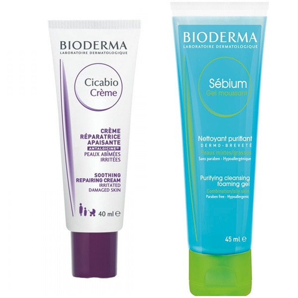 Combo Kem Dưỡng Da BIODERMA CICABIO Cream 40ml và  Sebium Gel Moussant - Gel Rửa Mặt Tạo Bọt Cho Da Dầu Đến Da Hỗn Hợp (45Ml)