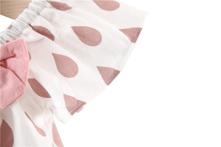 Bộ Quần Áo 2 Dây Trễ Vai Xuất Hàn Họa Tiết Hạt Mưa Đính Nơ Điệu Đà Cho Bé Gái