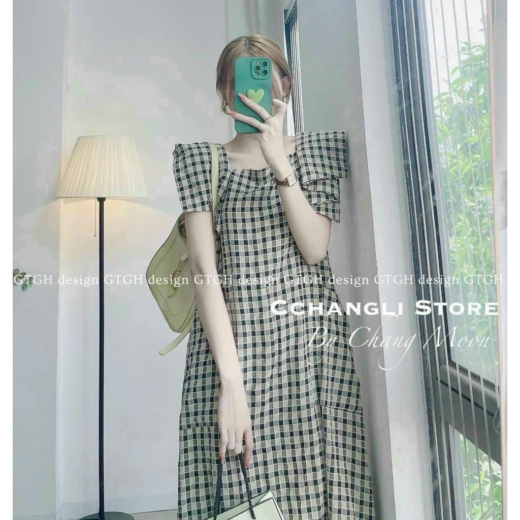 Váy bầu kẻ tay bồng thời trang thiết kế xinh xắn M560 mặc đi chơi dự tiệc Mom and Baby