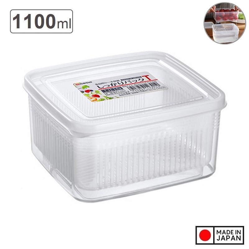 Set hộp thực phẩm 2 lớp bảo quản tủ lạnh, dùng được trong lò vi sóng Nakaya 1.1L - Hàng nội địa Nhật Bản