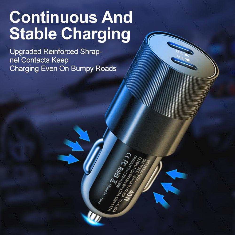 40W Dual USB C Fast Car Sạc sạc nhanh cho iPhone 13 12 11 pro max x di động điện thoại nhanh bộ sạc bộ sạc bộ sạc trong xe hơi
