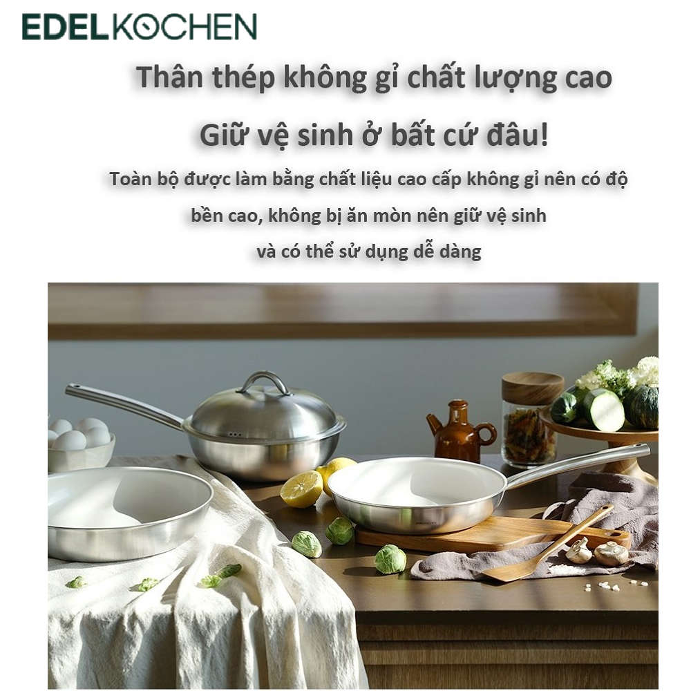 Chảo Inox 304 đúc liền khối Hàn Quốc Easy Prism phủ chống dính Ceramic Oganic 24cm
