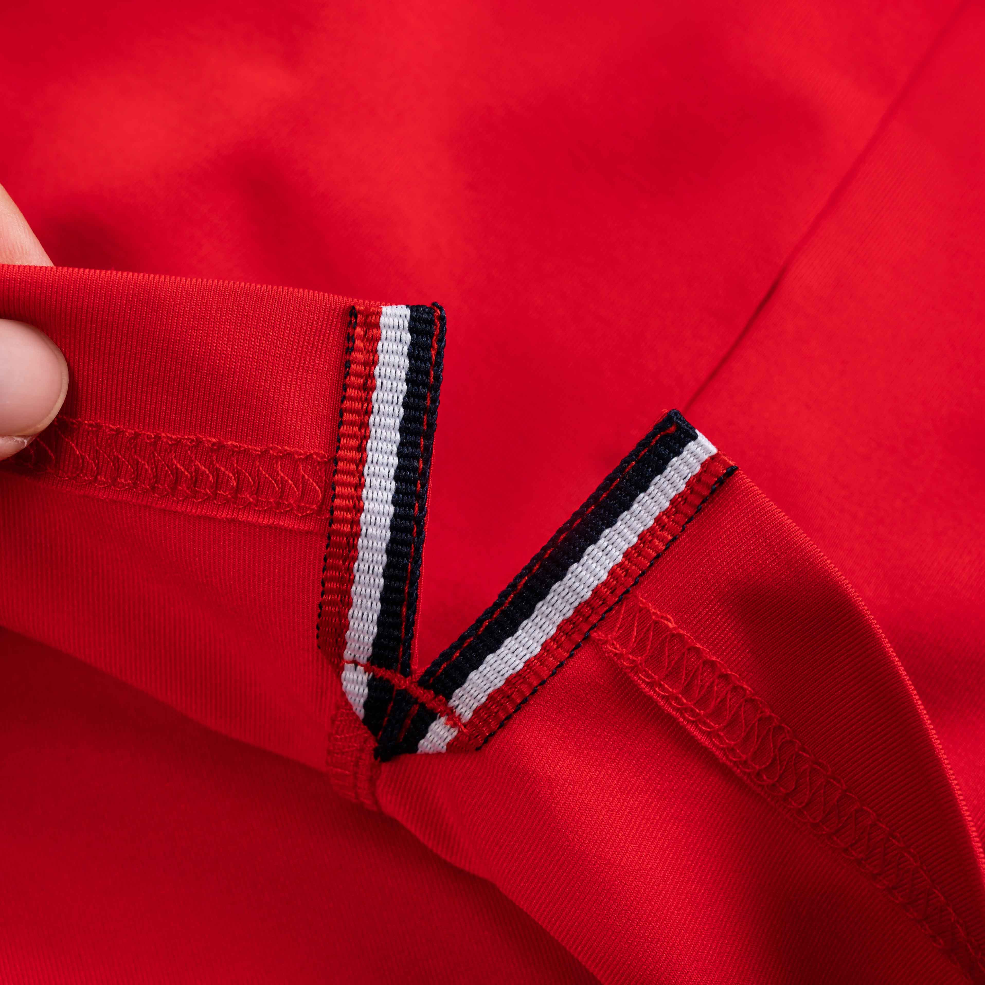 Áo polo, áo phông, áo thun cổ bẻ nam màu đỏ phối kẻ ngang Aligro chất liệu cotton, không xù, không bám dính ALGPLO71