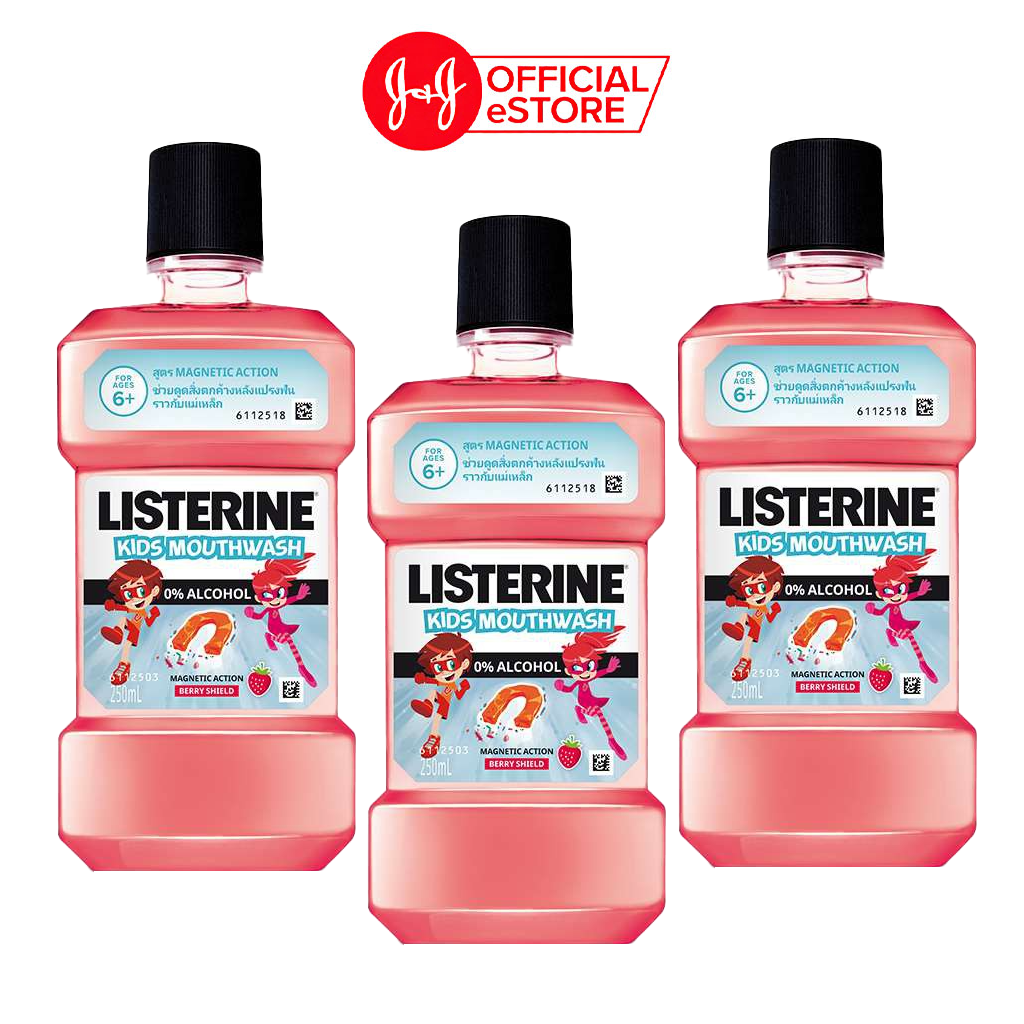 Bộ 3 chai Nước Súc Miệng Listerine Kids Mouthwash with berry shield Dành Riêng Cho Trẻ Trên 6 Tuổi 250ml/chai