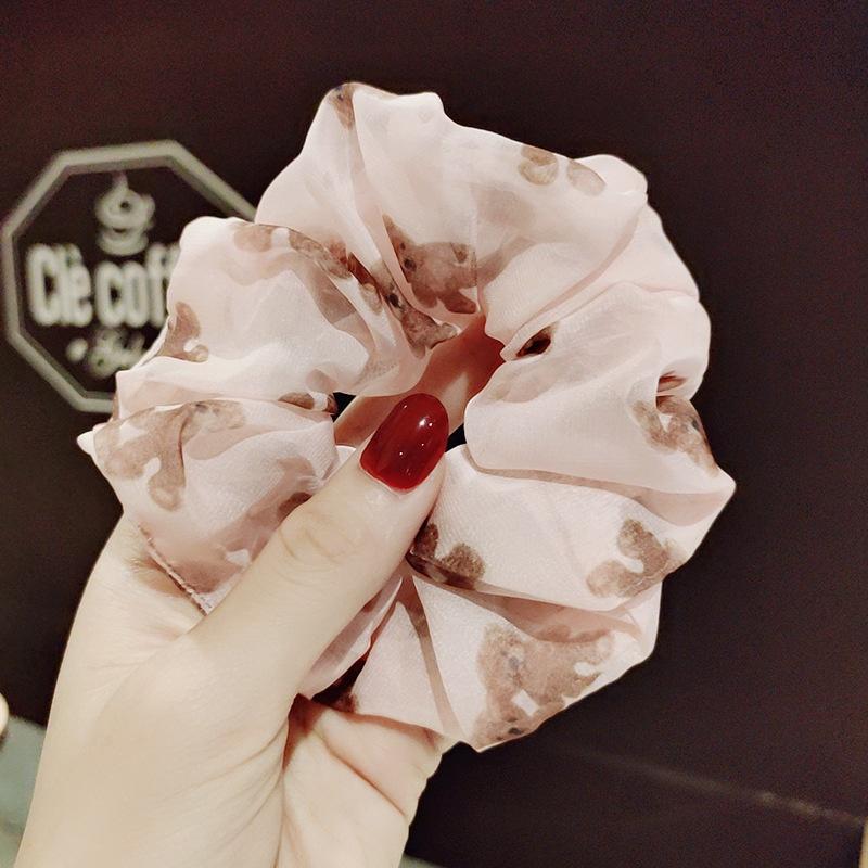 Dây cột tóc scrunchies vải voan họa tiết Gấu Teady