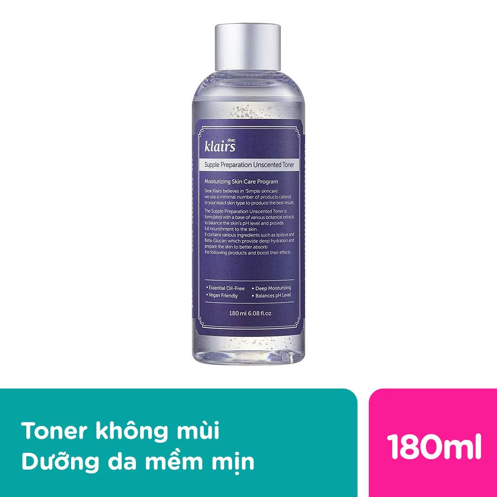 Nước Hoa Hồng Không Mùi Dear Klairs Dưỡng Ẩm Da Và Làm Mềm Da Supple Preparation Unscented 180ml