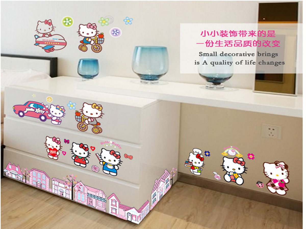 decal dán tường cho bé hello kitty  thành phố kitty ngộ nghĩnh