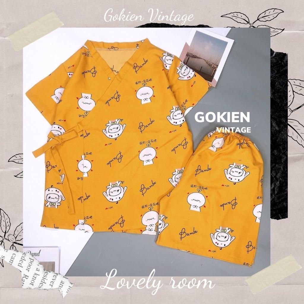 Bộ đồ ngủ Yukata hoạ tiết cute chất lụa thoáng mát, GOKIEN VINTAGE