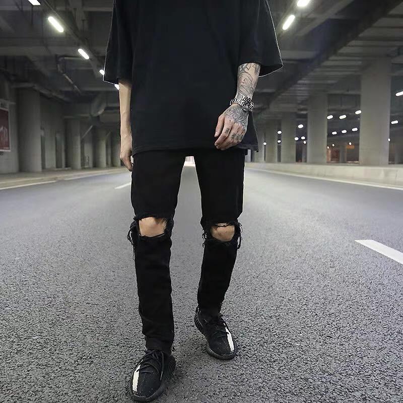 QUẦN JEAN , QUẦN BÒ SKINNY RÁCH GỐI ĐEN