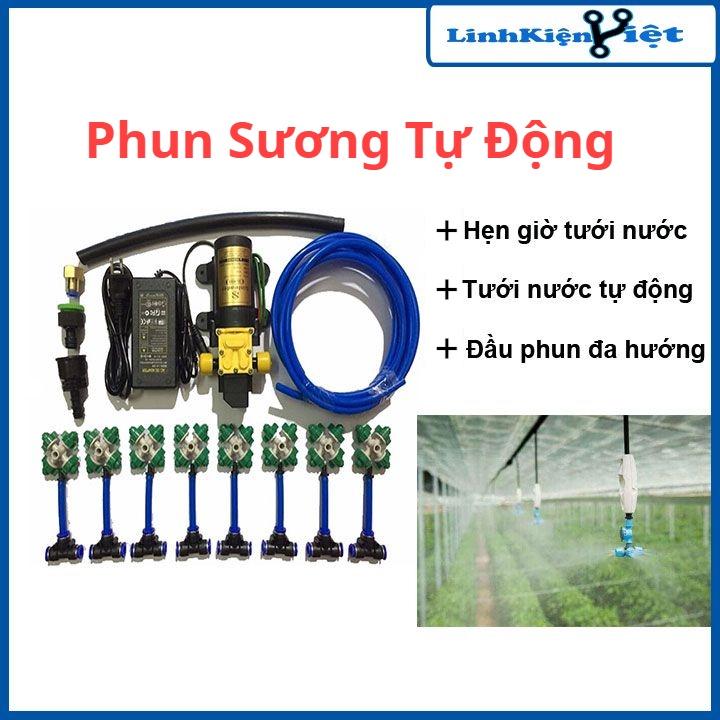 Bộ phun sương tưới cây tự động có hẹn giờ phun sương tưới nước lan, cây cảnh, rau 4 hướng