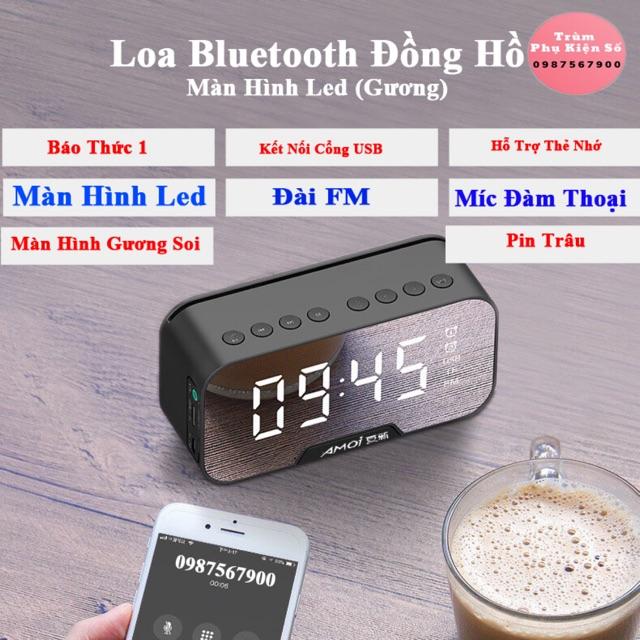 Đồng Hồ  Loa Có Màn Hình Led Tráng Gương Hot(Đồng hồ báo thức, Đài FM)