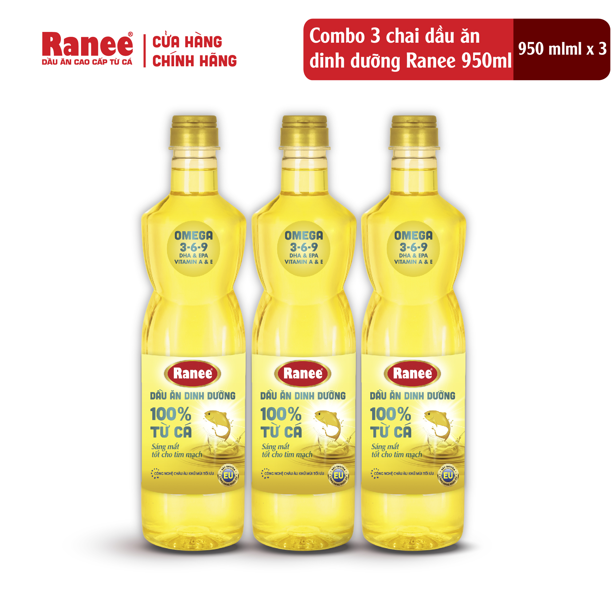 Hình ảnh Combo 3 chai dầu ăn dinh dưỡng Ranee 950ml (950ml/chai x 3 chai)