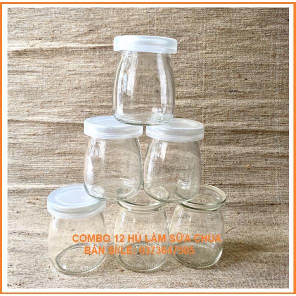 Combo 12 hũ yaourt 100ml nắp nhựa, Hủ đựng sữa chua thủy tinh-Loại Thủy Tinh Dày Dặn