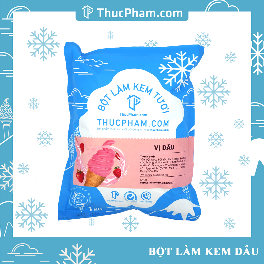 Combo 5 Gói Bột Làm Kem Tươi ThucPham.Com Vị Dâu - Túi 1kg - Được Chứng Nhận HTQL An Toàn Thực Phẩm ISO 22000:2018