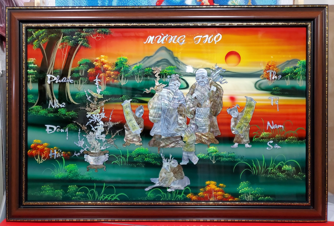 TRANH SƠN MÀI KHẢM TRAI, ỐC MỪNG THỌ ÔNG - BÀ