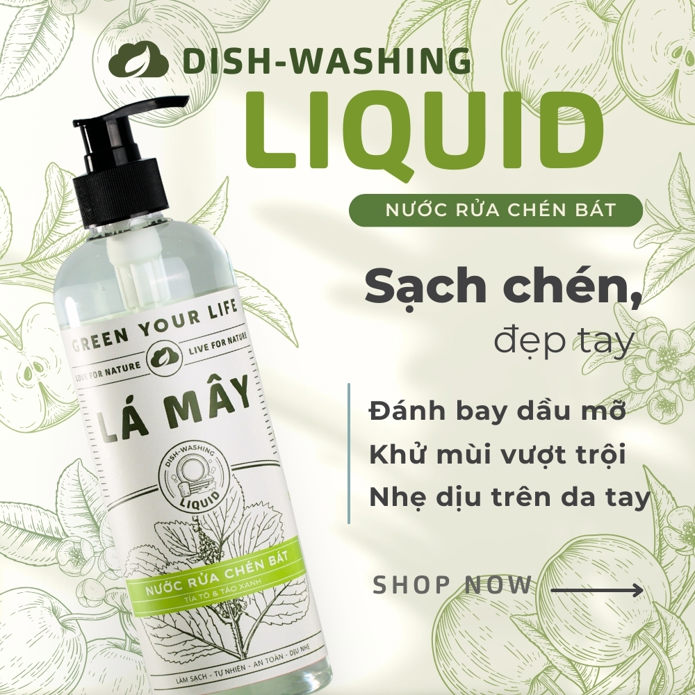 NƯỚC RỬA CHÉN BÁT (KHÔNG ĐẬM ĐẶC) TÍA TÔ &amp; TÁO XANH LÁ MÂY 500 mL