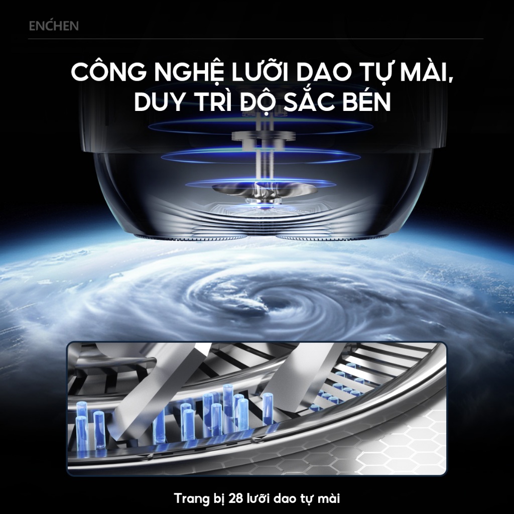 Máy cạo râu Enchen Mini 6s, Cạo râu khô & ướt nút cảm ứng, Đầu cạo nổi 28 lưỡi dao kép tự mài - Hàng nhập khẩu