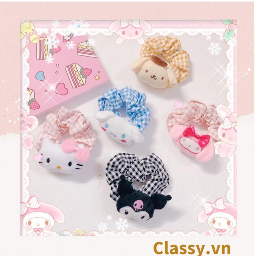 Dây cột tóc scrunchies kẻ sọc đính họa tiết hoạt hình giao ngẫu nhiên mix hàn quốc dành cho nữ PK1677