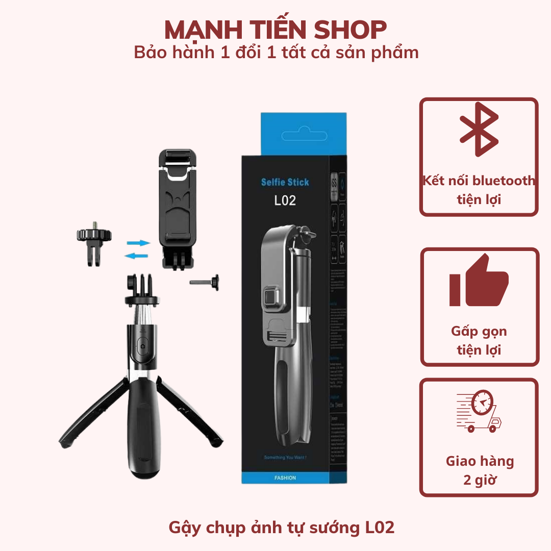 Gậy chụp hình tự sướng selfie L02 kèm nút bluetooth điểu khiển từ xa TiMa.lala - Hàng chính hãng