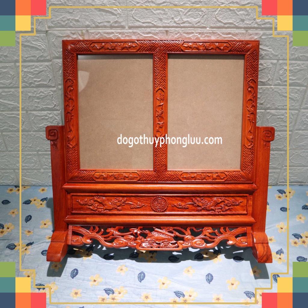 Khung ảnh thờ gia tiên đôi gấm ly quy gỗ hương ảnh thờ 21 x 31cm