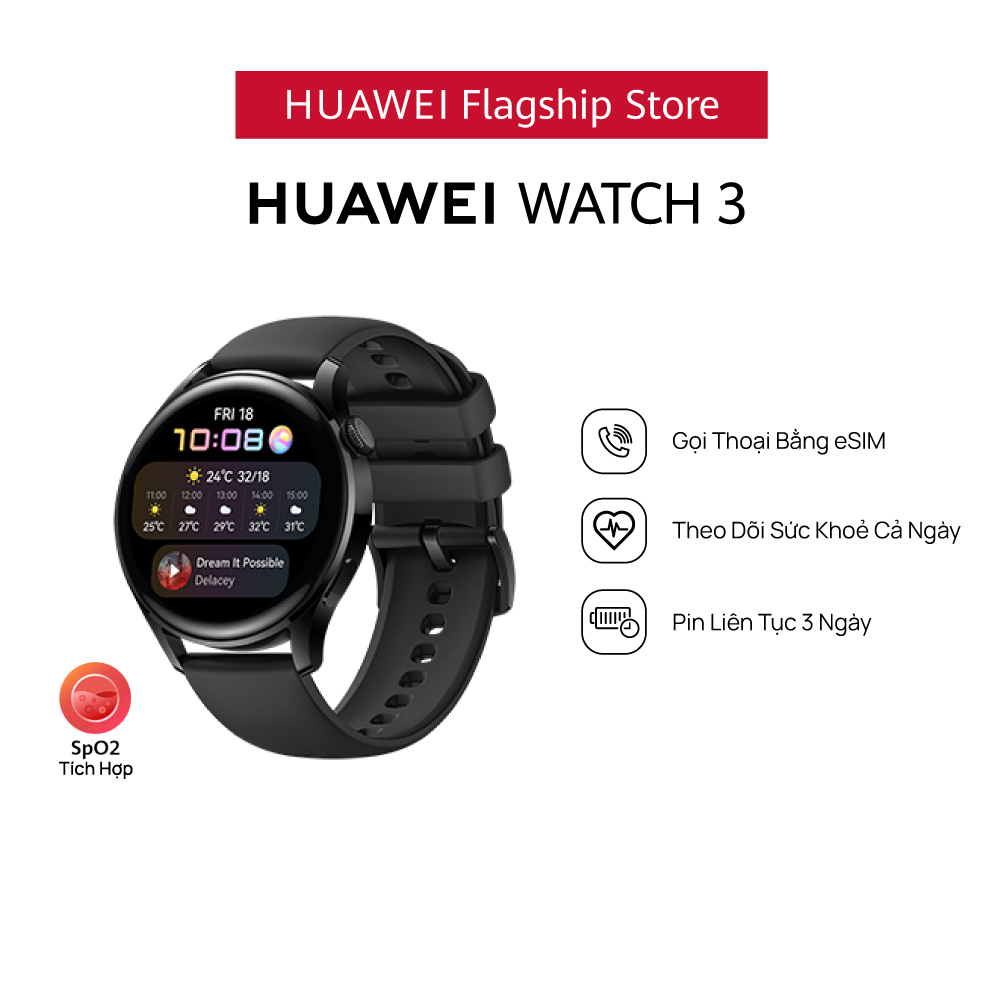 Đồng Hồ Thông Minh HUAWEI WATCH 3 | Gọi Thoại Bằng eSIM | Theo Dõi Sức Khỏe Cả Ngày | Pin Liên Tục 3 Ngày | Hàng Chính Hãng