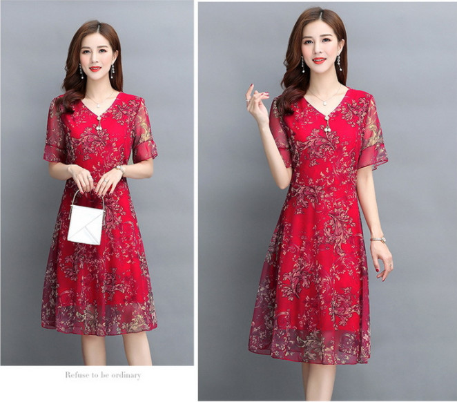 Váy Đầm trung niên cao cấp mẫu mới - Voan 2 lớp cho Mẹ dự tiệc sang trọng - Chất mềm mịn, siêu nhẹ, siêu mát họa tiết phối hoa