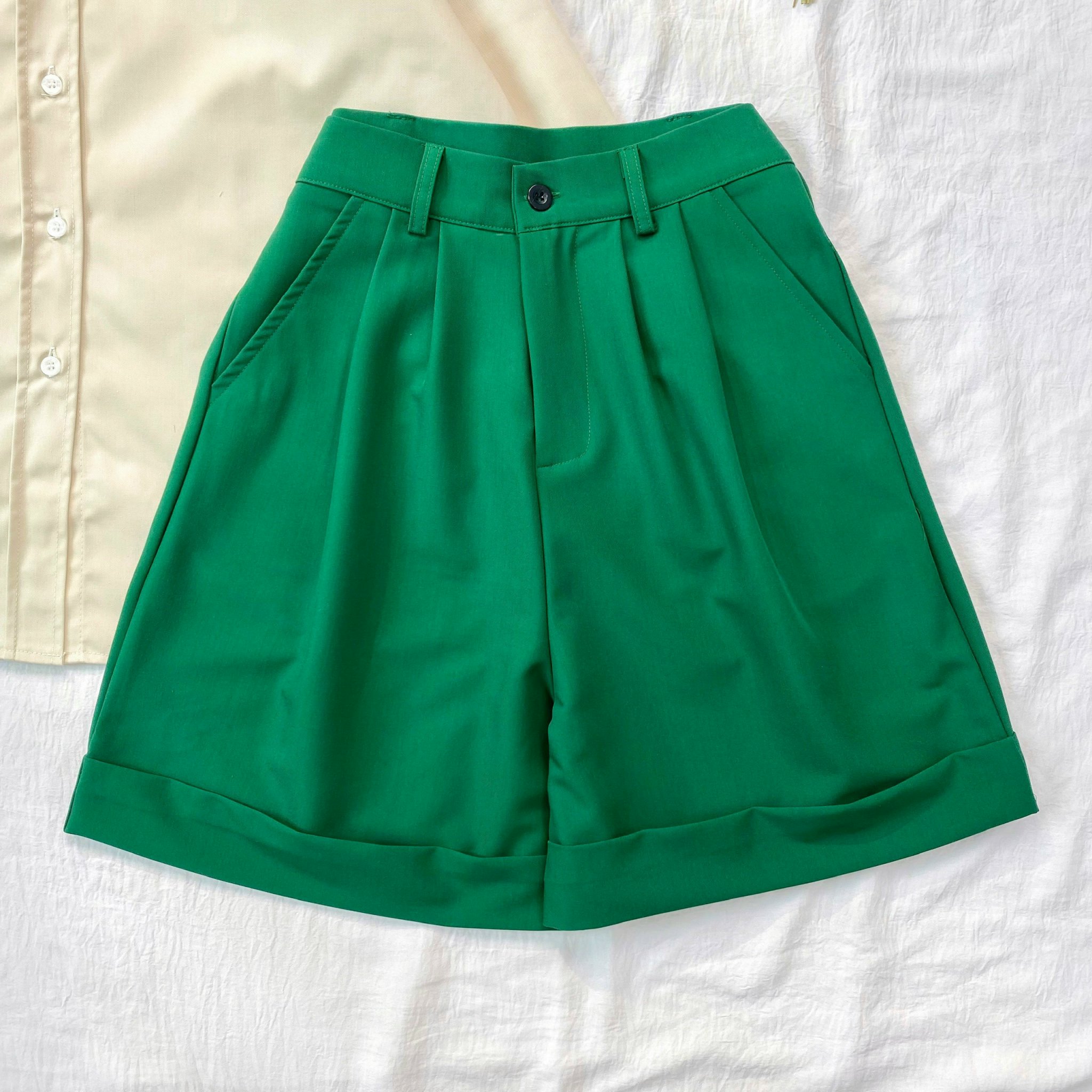 Quần Short Ngố Nữ GIDI Lưng Tây Xếp Ly Vải Cotton Lạnh Cao Cấp Form Rộng Phong Cách Ulzzang