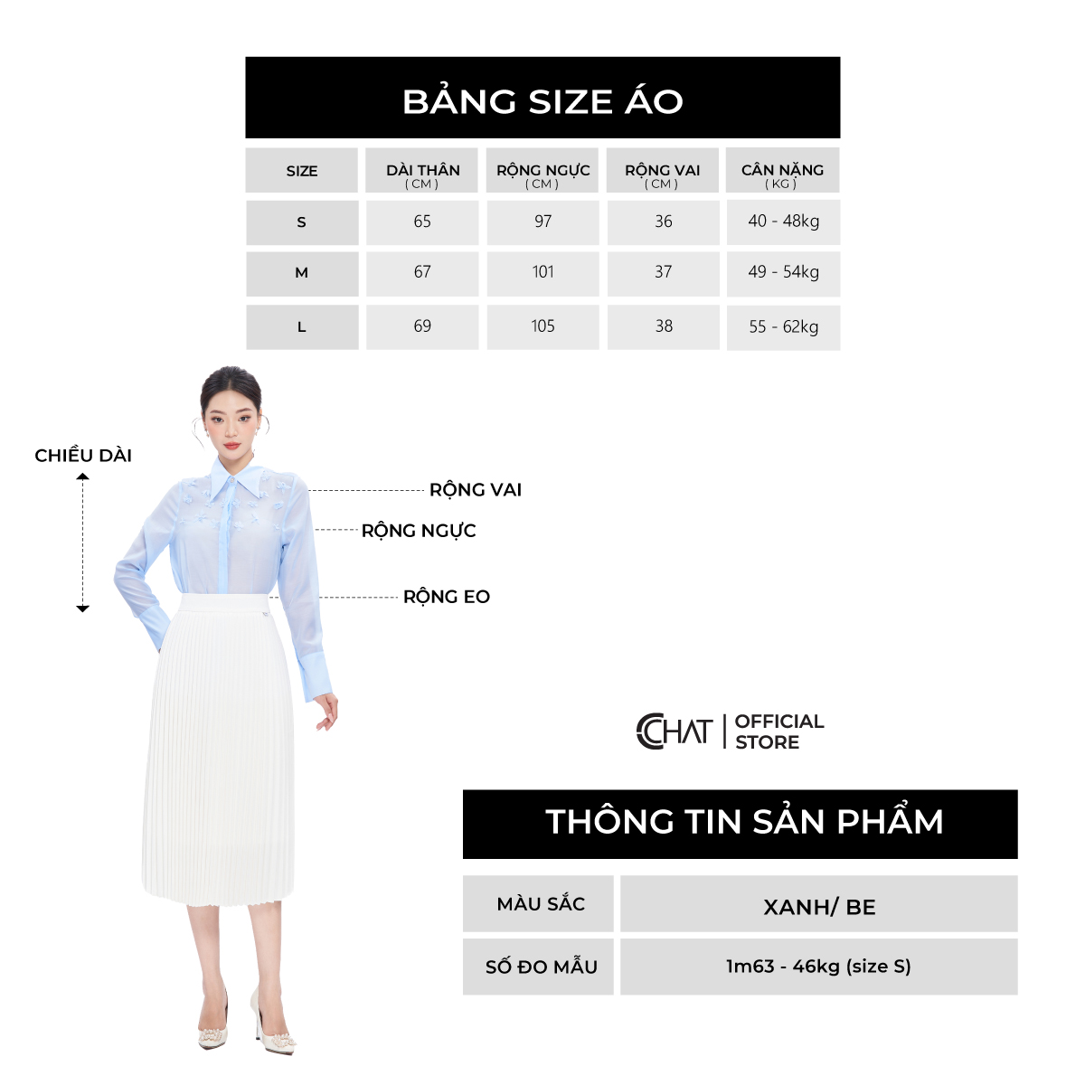 Áo Sơ Mi Nữ  Kiểu Cổ Đức Đính Hoa Trang Trí Chất Voan Cao Cấp 53FDV9001ST