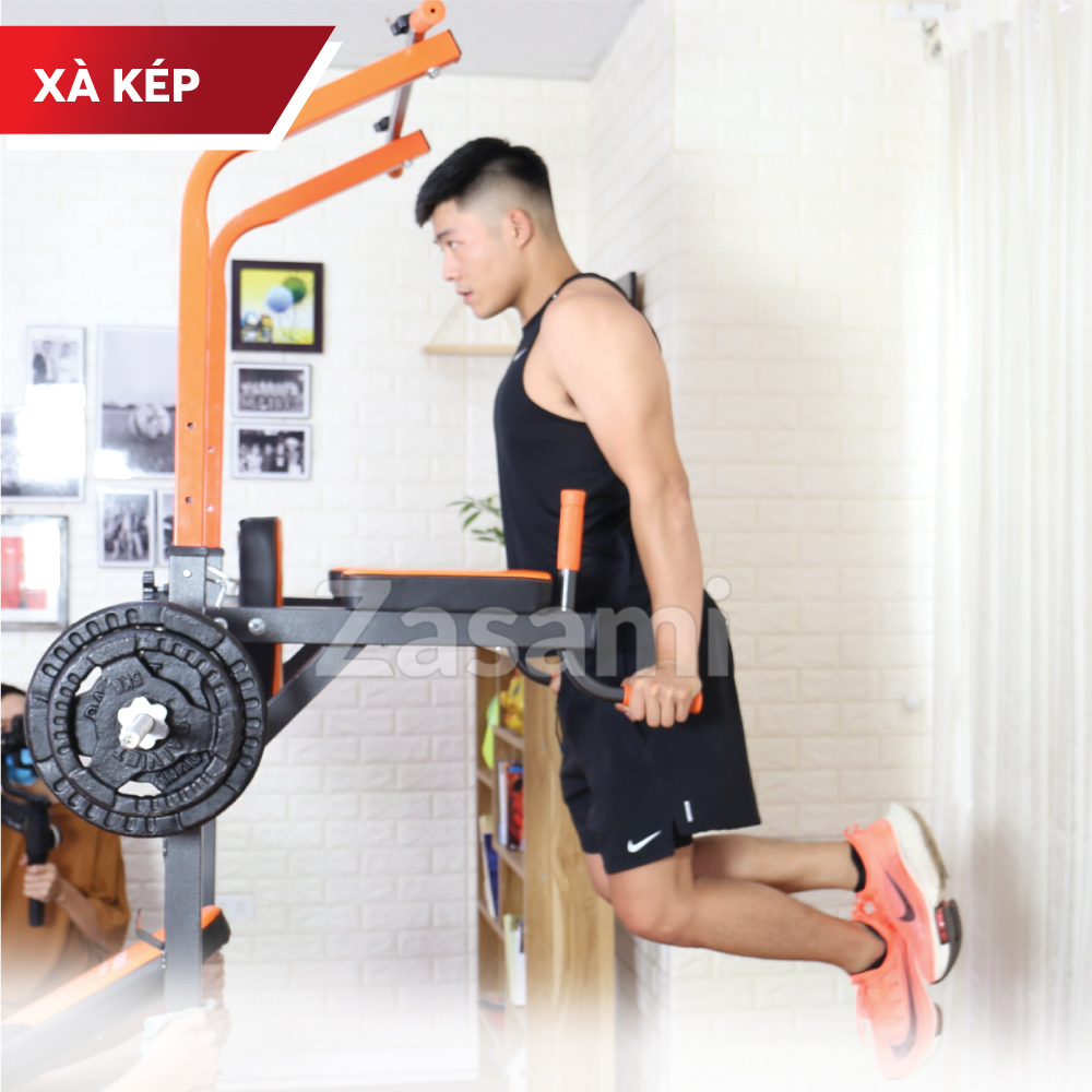 Giàn tạ đa năng kết hợp xà đơn xà kép Zasami 8215 - Kèm 50kg tạ gang, đòn 1m5 - tặng bộ tạ đeo chân