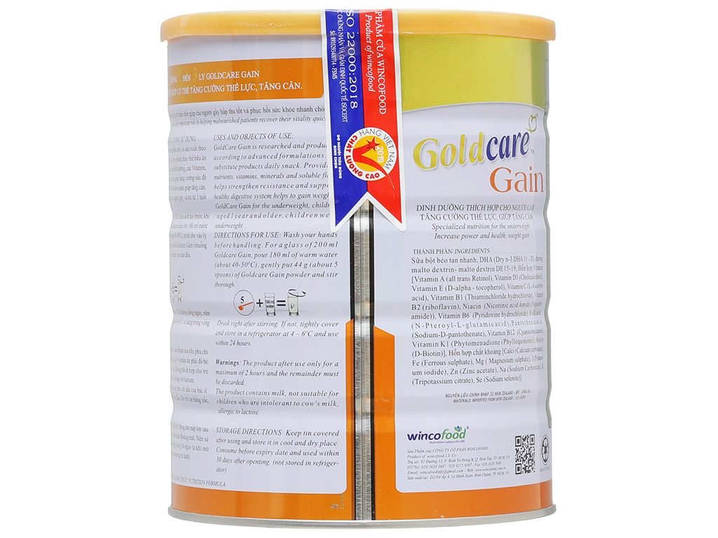 Sữa bột Wincofood Goldcare Gain: dinh dưỡng thích hợp cho mọi đối tượng và trẻ em từ 1 tuổi trở lên giúp tăng cân hiệu quả