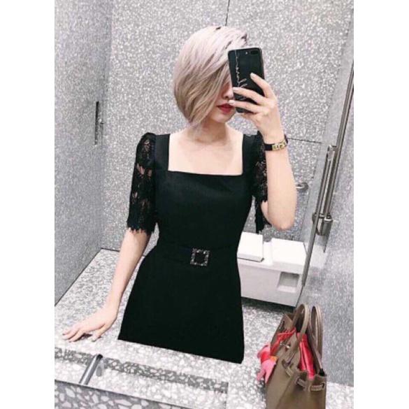 Đầm đen cổ vuông tay ren FREESIZE