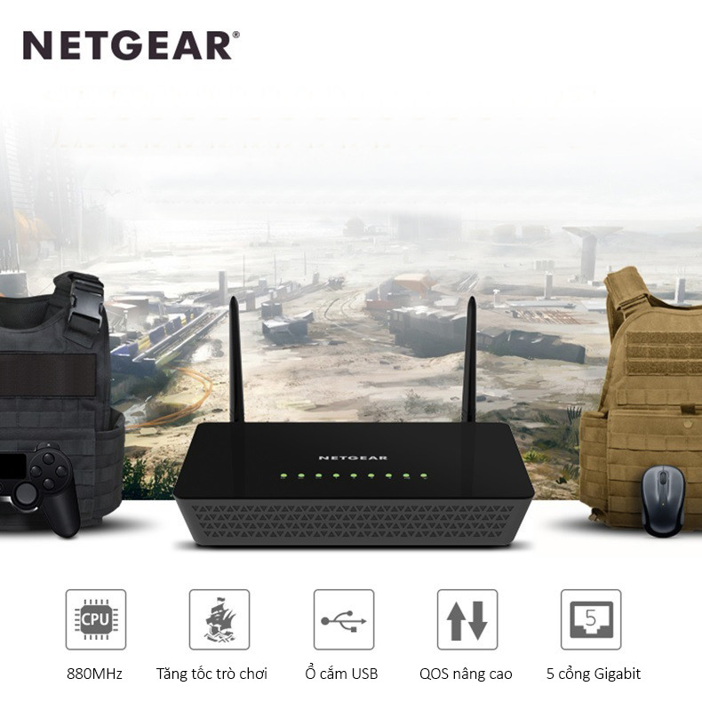 Thiết Bị Phát Sóng Wifi Router NETGEAR R6220 Chuẩn AC 1200 Mbps 2.4G &amp; 5G - Hàng Chính Hãng