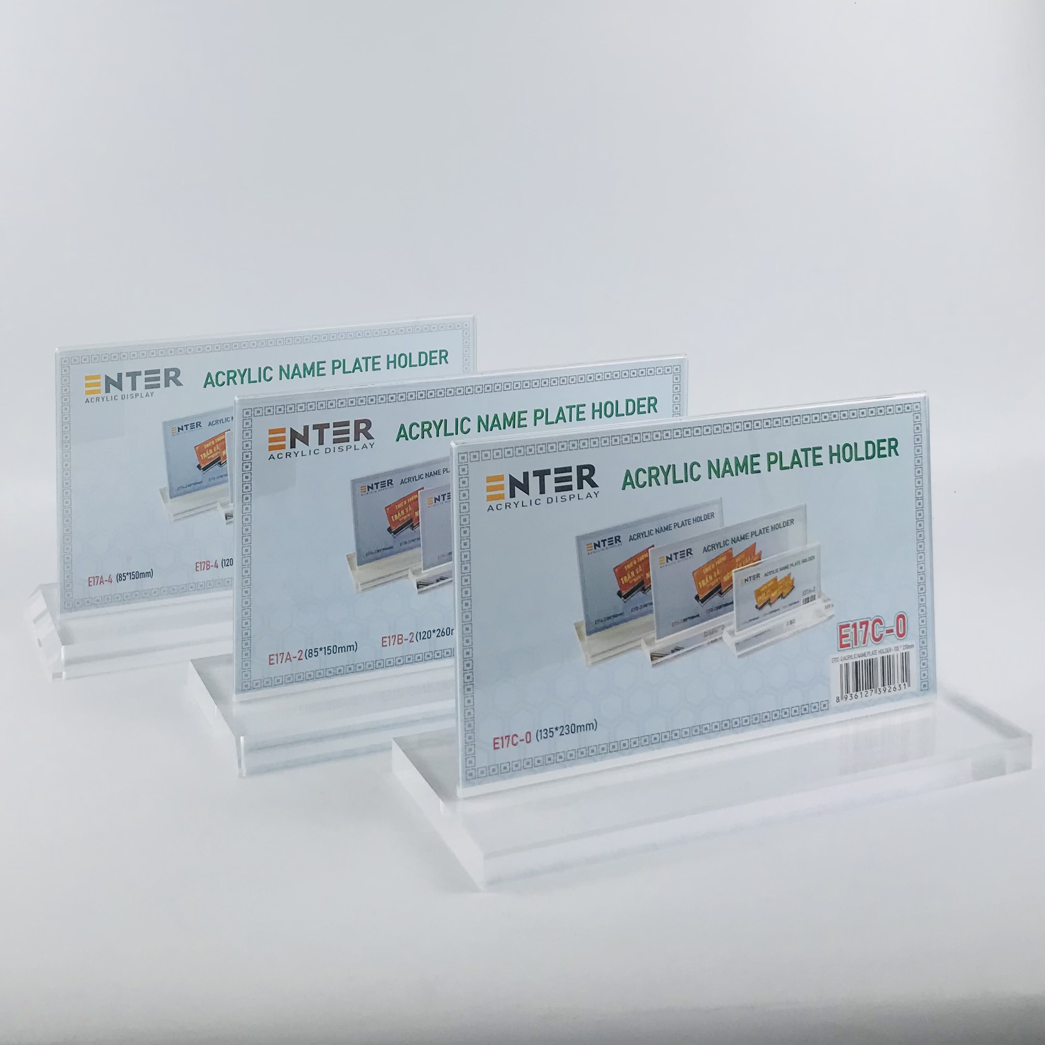 Kệ mica 2 mặt Enter E17C LR 13.5x23cm, đế 10x25cm vát 2 cạnh