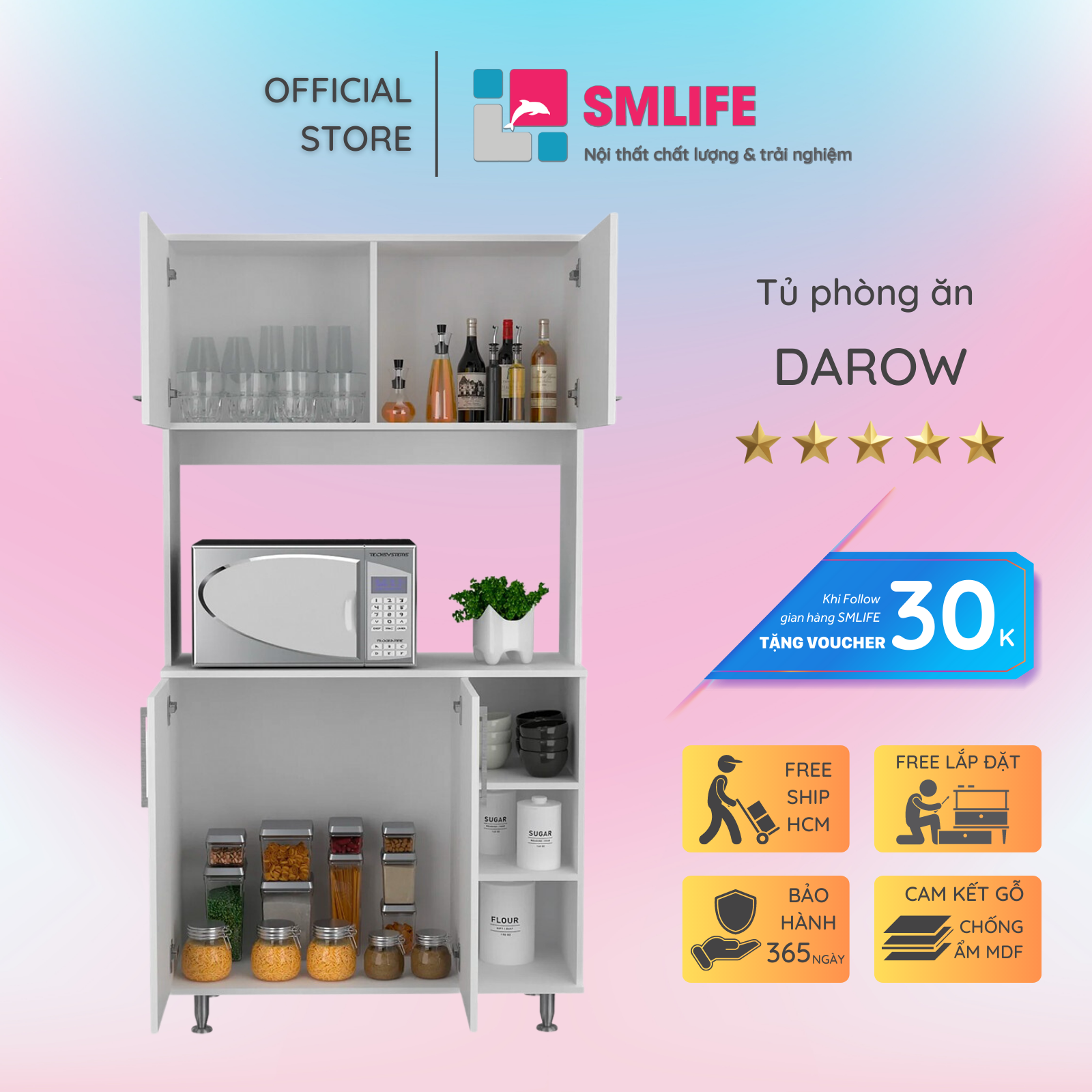 Tủ phòng ăn gỗ hiện đại SMLIFE Darow | Gỗ MDF dày 17mm chống ẩm | D95xR40xC180cm