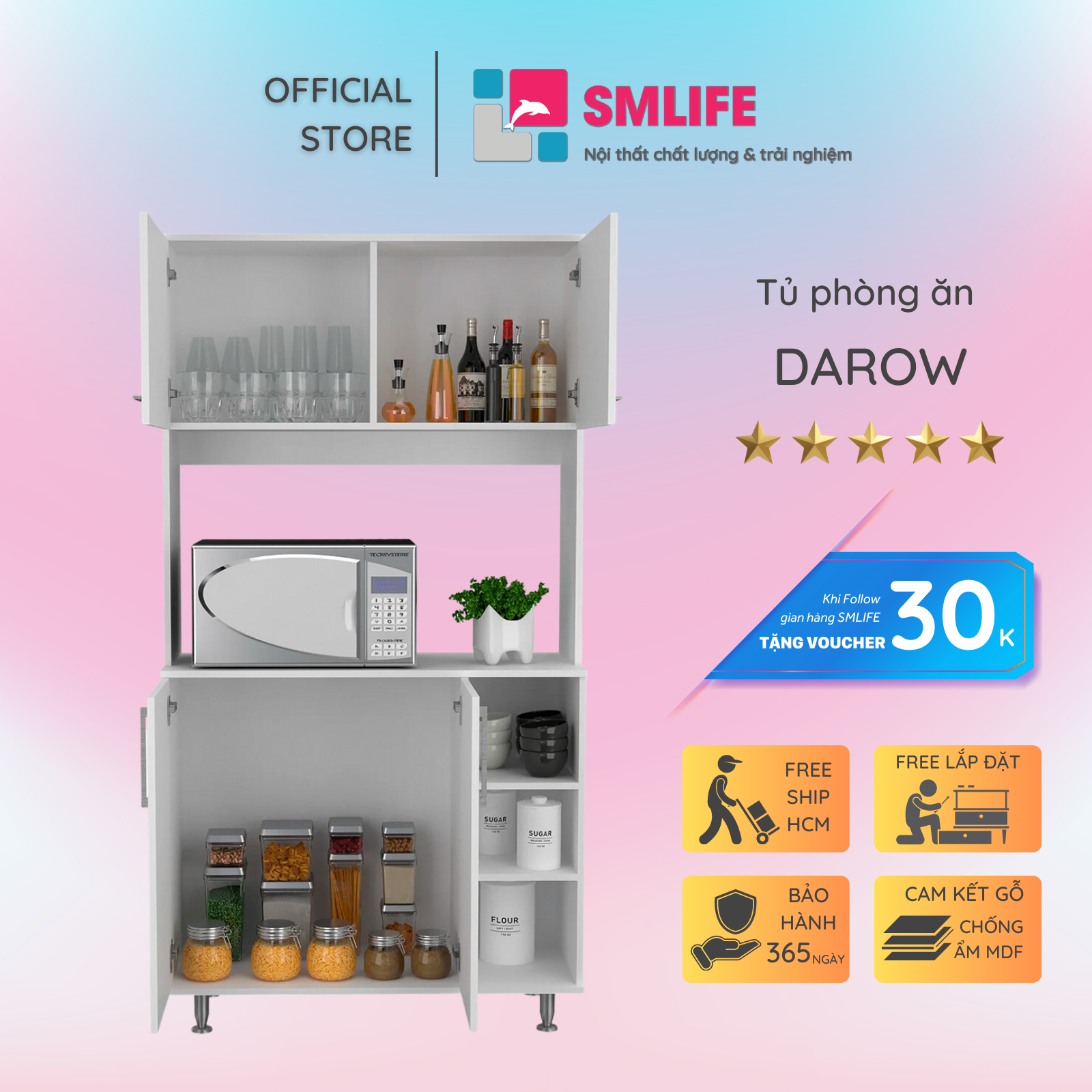 Tủ phòng ăn gỗ hiện đại SMLIFE Darow  | Gỗ MDF dày 17mm chống ẩm | D95xR40xC180cm