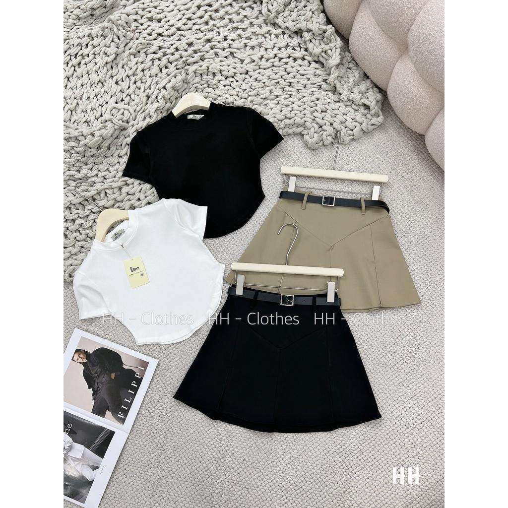 SET BỘ ĐI CHƠI, SET 2 MÓN ÁO THUN CỔ TRÒN TAY NGẮN PHỐI CHÂN VÁY KAKI KÈM ĐAI HÀNG QUẢNG CHÂU CAO CẤP