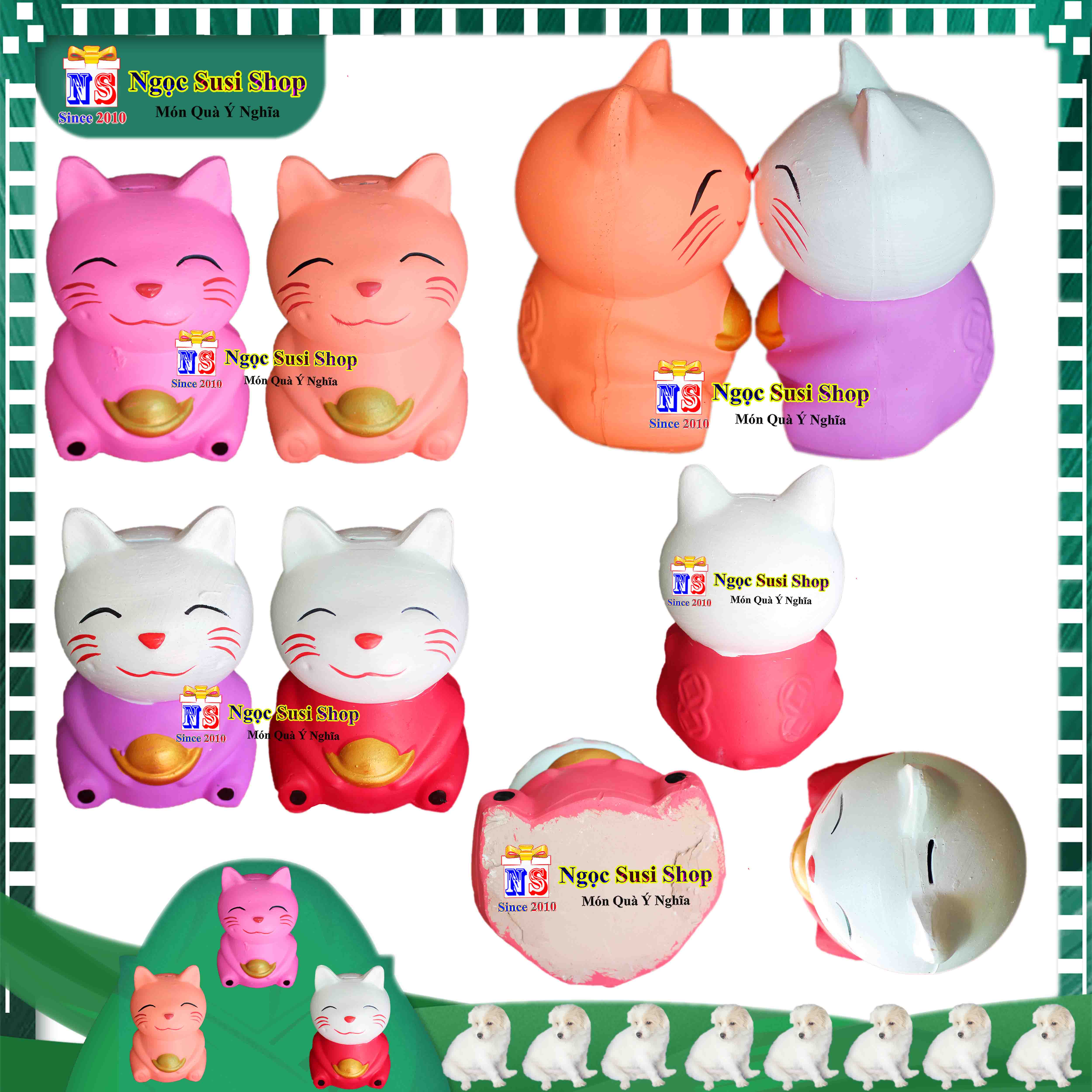 CON HEO ĐẤT HÌNH CON MÈO ÔM CỤC VÀNG DÙNG BỎ ỐNG TIẾT KIỆM - LỢN ĐẤT HÌNH CON MÈO TIẾT KIỆM ĐỘC LẠ GIAO NGẪU NHIÊN MÀU