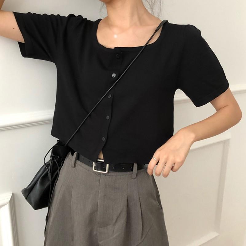 Áo Cardigan Ngắn Tay Cổ Vuông Dáng Rộng Thời Trang Cho Nữ