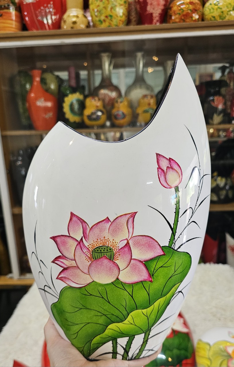 Bình hoa sơn mài cao cấp bình miệng cá với nhiều hoa văn khác nhau thích hợp cắm hoa, trang trí, làm quà tặng,....