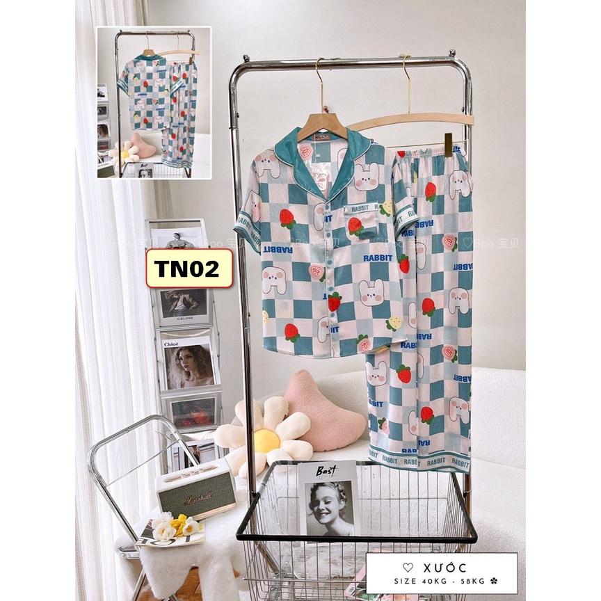 BỘ PYJMA LỤA XƯỚC SHORTS, TAY DÀI, TAY NGẮN.