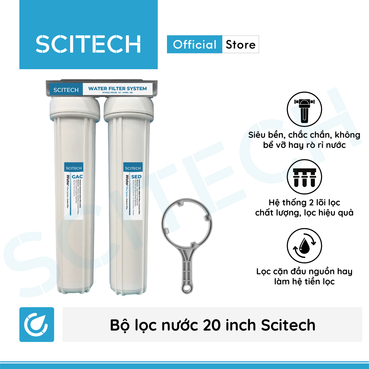 Bộ lọc nước sinh hoạt, bộ đôi lọc thô 20 inch Scitech - Hàng chính hãng