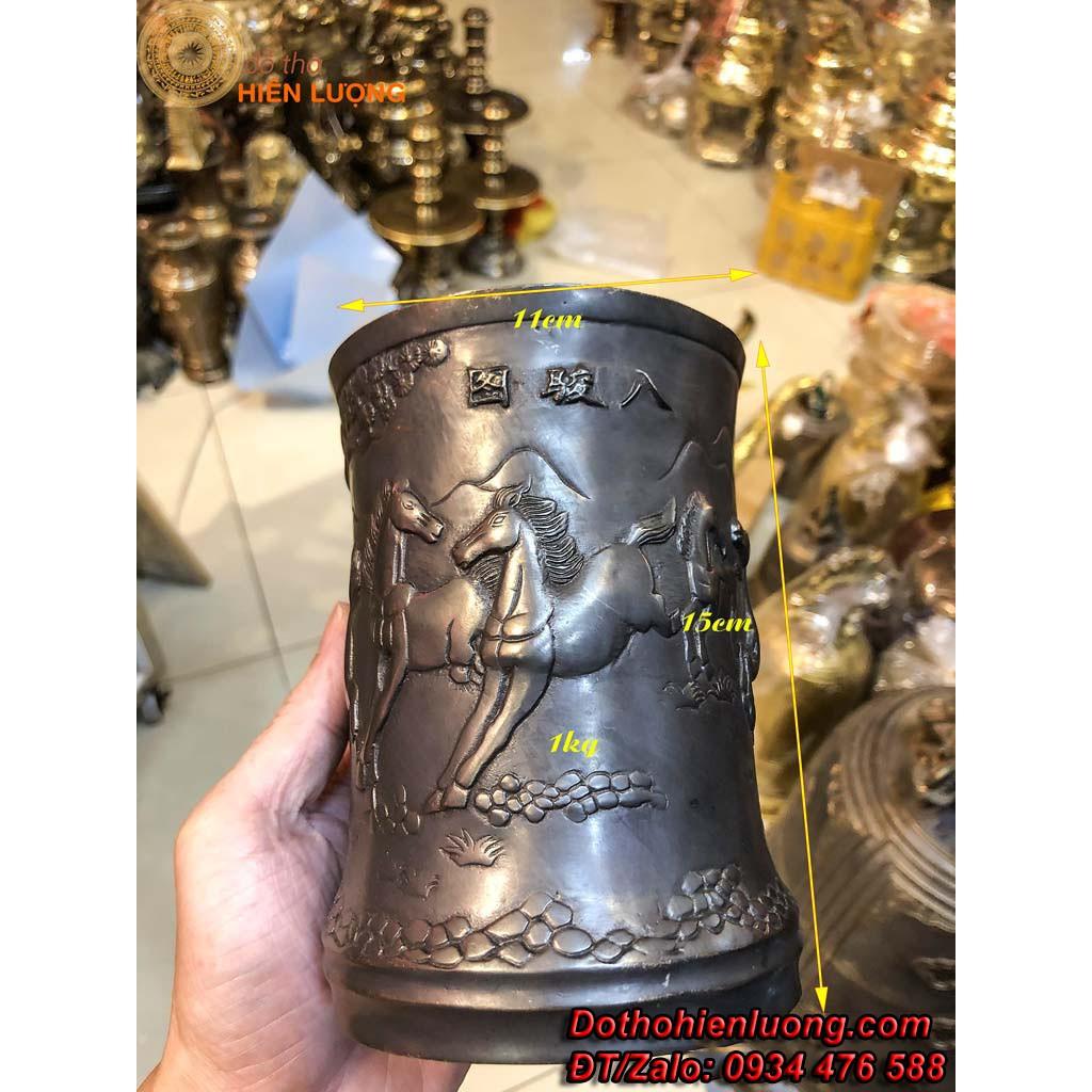 Ống Đựng Bút Bằng Đồng Thau Màu Đen Cao 15cm Đẹp - Vật Phẩm Phong Thủy