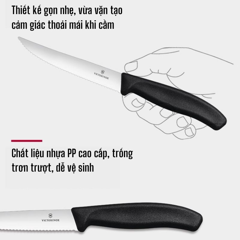 Dao Bít Tết Lưỡi Răng Cưa Victorinox Swiss Classic 12cm Cán Nhựa Màu Đen - Thụy Sỹ (Hàng Chính Hãng)