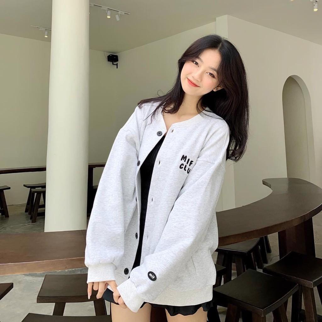 Áo Khoác Nỉ Thu Đông Cài Cúc 2 Màu Trắng Tím MIF CLUB