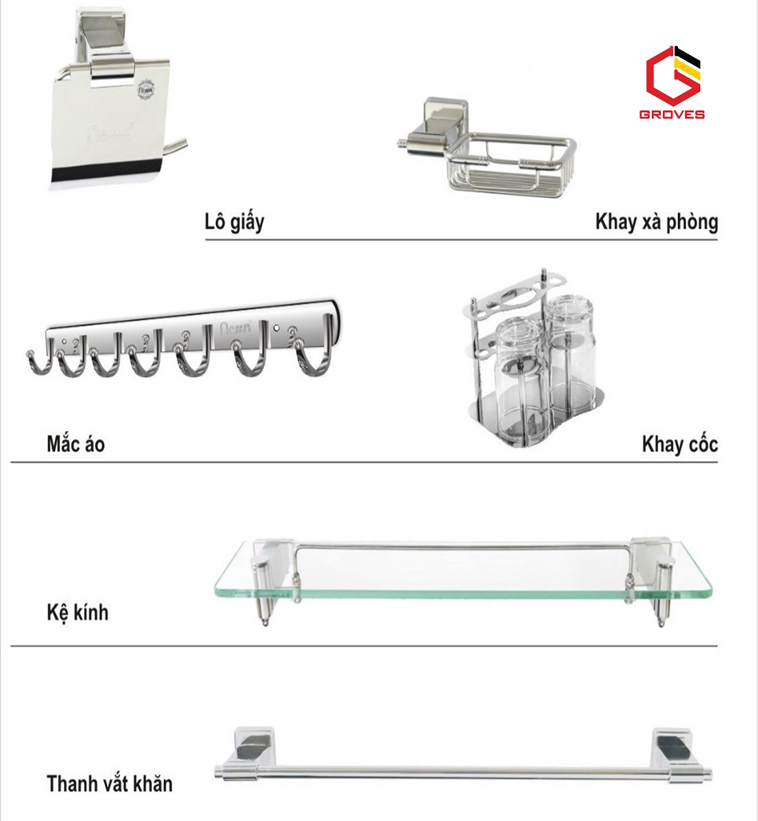 Phụ kiện phòng tắm 6 món chân vuông GPK03CV